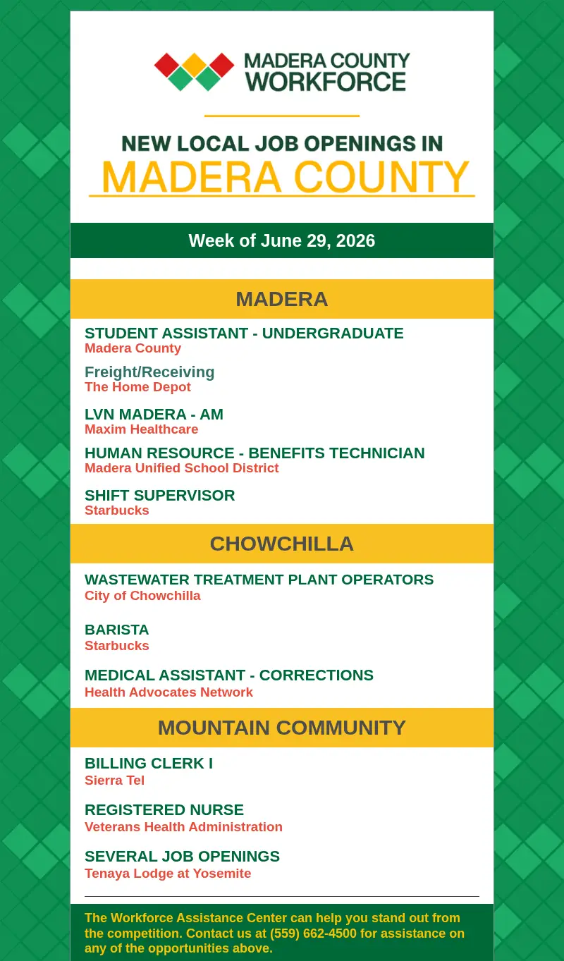 Weekly Job Board - week of 6/29/26
